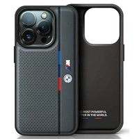 BMW M Perforated Tricolor Detail Line Hülle für iPhone 16 Pro Max – Dunkelgrau