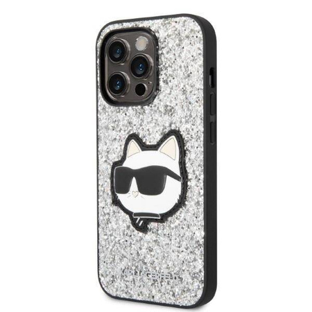Karl Lagerfeld NFT Glitter Choupette Patch - Etui iPhone 14 Pro (srebrny)