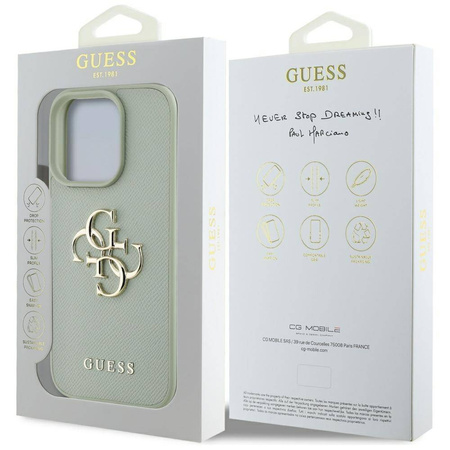 Case IPHONE 16 PRO MAX Guess Grained Big 4G Logo Small Classic Logo green