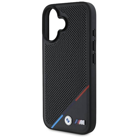 Original Handyhülle IPHONE 16 BMW Hardcase M Perforated Tricolor Line MagSafe (BMHMP16S23PUPDK) schwarz