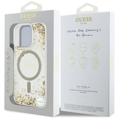 GUESS futerał do IPHONE 16 Pro kompatybilny z MagSafe GUHMP16LRGRGED (Resin Bottom Glitter) złoty