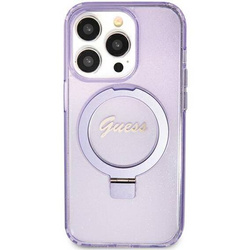 Oryginalne Etui IPHONE 11 / XR Guess Hardcase Ring Stand Script Glitter MagSafe (GUHMN61HRSGSU) fioletowe