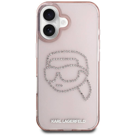 Original Case IPHONE 16 Karl Lagerfeld Hardcase IML Rhinestones Karl Head pink
