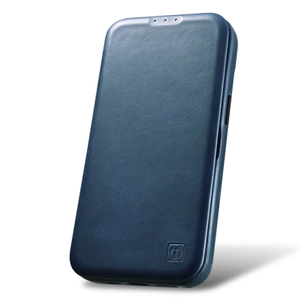 iCarer CE Oil Wax Premium Leather Folio Case skórzane etui iPhone 14 Plus z klapką magnetyczne MagSafe niebieski (AKI14220707-BU)