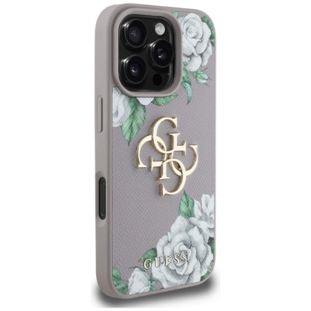 Guess Grained Roses Big 4G Logo iPhone 16 Pro Case - Purple