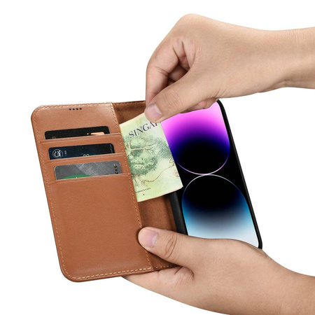 iCarer Wallet Case 2in1 iPhone 14 Pro Max Leder Flip Cover Anti-RFID Braun (WMI14220728-BN)