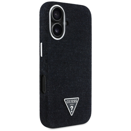 Original Handyhülle IPHONE 16 Guess Denim Triangle Logo MagSafe schwarz