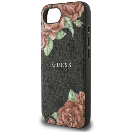 Guess 4G Flowers Print MagSafe Hülle für iPhone 16e - Schwarz