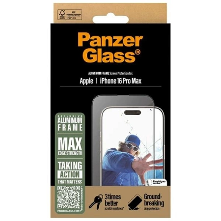PanzerGlass Screen Protector Aluminum Frame iPhone 16 Pro Max 6.9&quot; Ultra-Wide Fit 2852