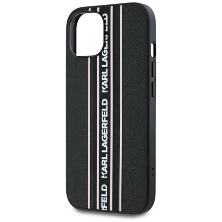 Etui Karl Lagerfeld Saffiano Athleisure Stripes Cord na iPhone 15 - różowe