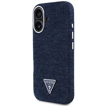 Original Handyhülle IPHONE 16 Guess Denim Triangle Logo MagSafe blau