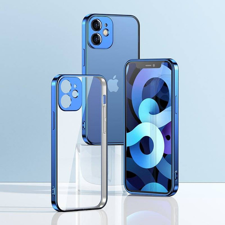 Joyroom New Beauty Series ultra cienkie przezroczyste etui z metaliczną ramką do iPhone 12 Pro niebieski (JR-BP743)