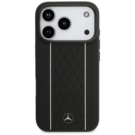 Mercedes Leather Star Pattern Stripes MagSafe Case for iPhone 17 Pro - Black