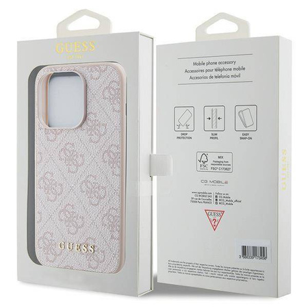 Guess 4G Metal Gold Logo Hülle für iPhone 15 Pro – Rosa