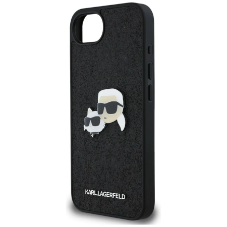 Etui Karl Lagerfeld Fixed Glitter Karl&Choupette Heads Metal Pin na iPhone 16e - czarne