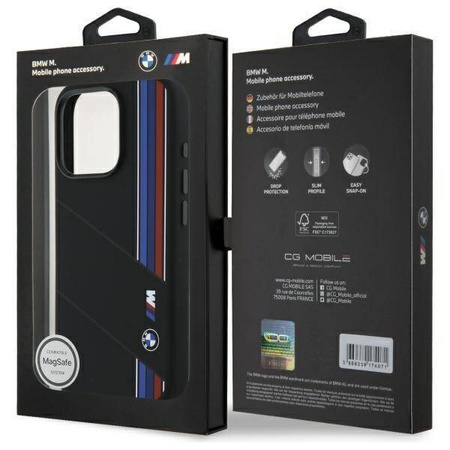 Original Case IPHONE 16 PRO BMW Hardcase Silicone Cut Tricolor Lines MagSafe (BMHMP16L23SCUK) black