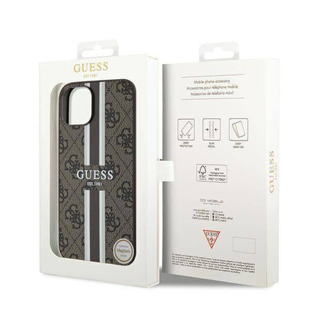 Guess nakładka do iPhone 15 6,1&quot; GUHMP15SP4RPSW HC MAGSAFE 4G PRINTED STRIPES brązowa