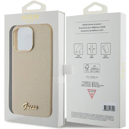 Etui Guess Glitter Glossy Script do iPhone 15 Pro Max - złote