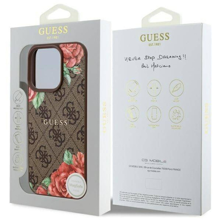 Oryginalne Etui IPHONE 16 PRO Guess Hardcase 4G Flowers Print MagSafe (GUHMP16LP4ROPEMCW) brązowe