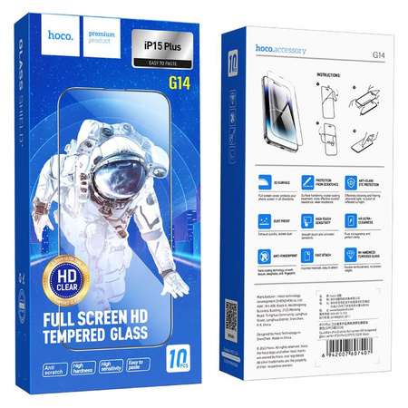 HOCO szkło hartowane HD 5D Guardian shield (SET 10in1) - do iPhone 15 Plus czarny (G14)