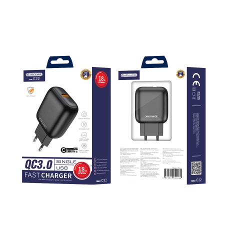 JELLICO Netz-Ladegerät C32 18W 1xUSB QC3.0 + Kabel USB-C schwarz
