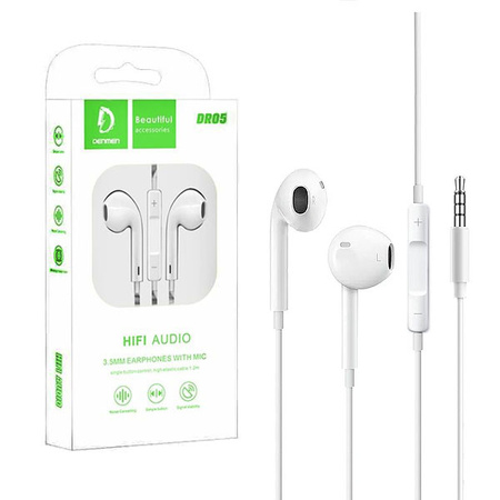 SŁUCHAWKI UNIWERSALNE DENMEN JACK 3,5 CALA BIAŁE DOUSZNE DR05