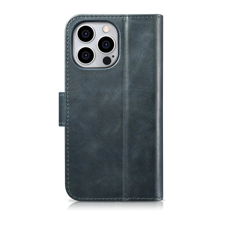 iCarer Oil Wax Wallet Case 2in1 etui iPhone 14 Pro skórzany pokrowiec z klapką Anti-RFID niebieski (WMI14220722-BU)