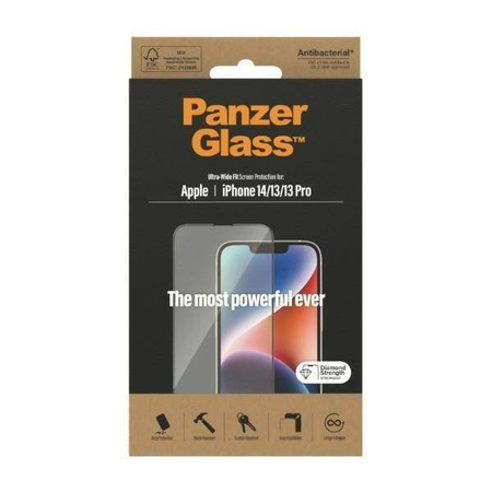 Tempered Glass 5D IPHONE 14 / 13 PRO / 13 PanzerGlass Ultra-Wide Fit Screen Protection Antibacterial (2771)