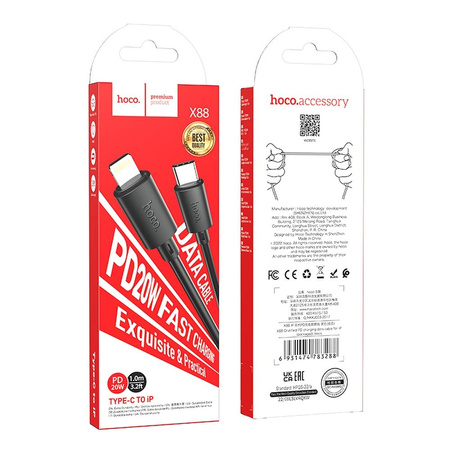 HOCO kabel Typ C do iPhone Lightning 8-pin Power Delivery 20W Gratifed X88 czarny