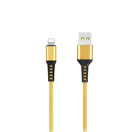 DENMEN KABEL USB DO LIGHTNING 2.4A WZMACNIANY OPLOT IPHONE DENMEN ZŁOTY 1M D02L