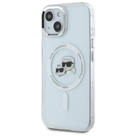 Original Handyhülle IPHONE 14 Karl Lagerfeld Hardcase IML Metal Karl&Choupette Head MagSafe (KLHMP14SHLSKCH) weiß