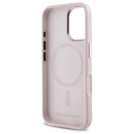 Original Case IPHONE 16 Karl Lagerfeld Hardcase Silicone Shadow Metal Initial MagSafe (KLHMP16SSCMKMPCP) pink