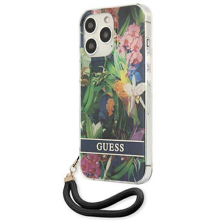 Etui IPHONE 13 PRO Guess Hardcase Flower Strap (GUHCP13LHFLSB) niebieskie
