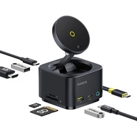 Baseus MagPro Series II 7-in-1 USB-C Hub mit MagSafe-kompatiblem Ladegerät 15W + HDMI + USB-A + USB-C + SD/TF - Schwarz