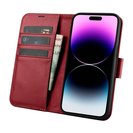 iCarer Wallet Case 2in1 iPhone 14 Pro Flip Leather Cover Anti-RFID red (WMI14220726-RD)