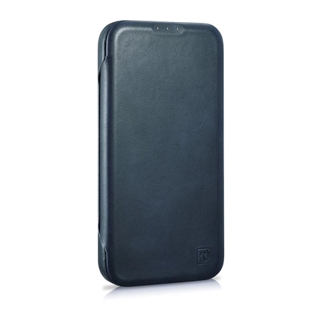 iCarer CE Oil Wax Premium Leather Folio Case skórzane etui iPhone 14 Plus z klapką magnetyczne MagSafe niebieski (AKI14220707-BU)