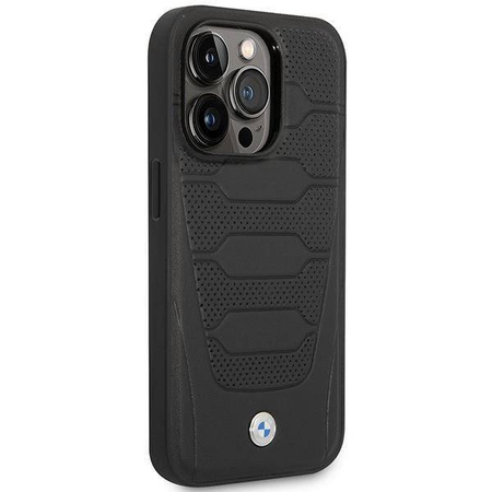 Original Handyhülle IPHONE 14 PRO BMW Leather Seats Pattern MagSafe MagSafe (BMHMP14L22RPSK) schwarz