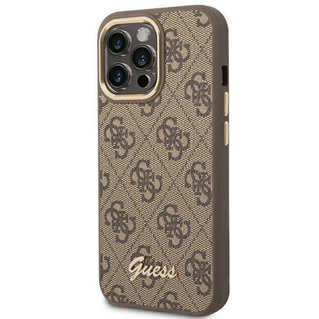 Original Handyhülle IPHONE 14 PRO MAX Guess Hard Case 4G Vintage Gold Logo (GUHCP14XHG4SHW) braun