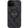 Guess 4G Collection MagSafe-Hülle aus Leder und Metalllogo für iPhone 14/15/13 – Schwarz