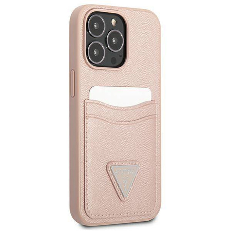 Etui IPHONE 13 PRO Guess Hardcase Saffianotriangle Logo Cardslot (GUHCP13LPSATPP) różowe