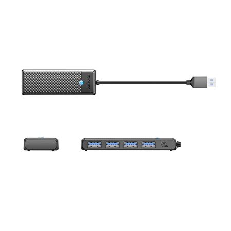 HUB 4-portowy input: USB-C 3.0 / output: 4x USB-A 3.0 przewód 0,15M - czarny