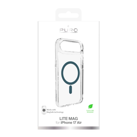 Puro Lite Mag TPU+PC Case Compatible with MagSafe for iPhone 17 Air - Transparent with Turquoise Ring