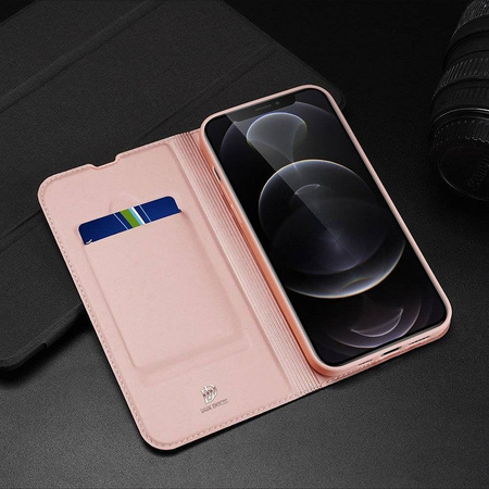 Etui IPHONE 13 PRO z klapką Dux Ducis skórzane Skin Leather jasny róż