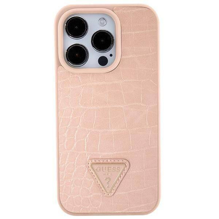 Original Handyhülle APPLE IPHONE 15 PRO MAX Guess Hardcase Croco Triangle Metal Logo (GUHCP15XPCRTHCP) rosa