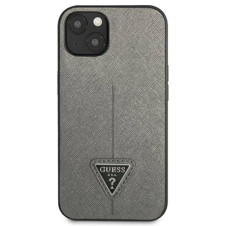 Original Case IPHONE 14 Guess Hardcase Saffianotriangle Logo (GUHCP14SPSATLG) silver