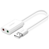 Ugreen zewnętrzna karta dźwiękowa muzyczna adapter USB - 3,5 mm mini jack 15 cm biały (US205 30143)