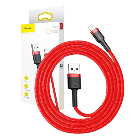 Baseus Cafule Cable wytrzymały nylonowy kabel przewód USB / Lightning QC3.0 2A 3M czerwony (CALKLF-R09)