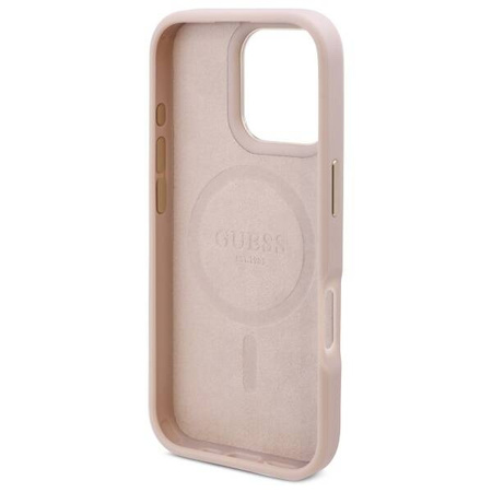 Original Case IPHONE 16 PRO Guess Hardcase 4G Logo Plate MagSafe (GUHMP16LU4GPRP) pink
