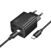 Ładowarka sieciowa do telefonu Hoco USB A + USB C QC3.0 PD 3A 20W + kabel USB C do Lightning N52 czarna