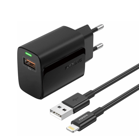 FONENG wall charger EU64 18W 1xUSB QC3.0 + cable Lightning Black